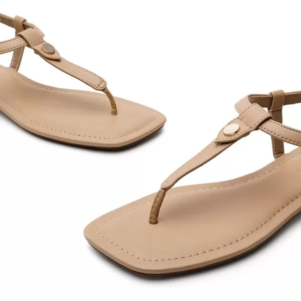 imageDREAM PAIRS Womens SDFS2301W TStrap Thong Flat Sandals with Cute Square Toe Strappy for SummerNude