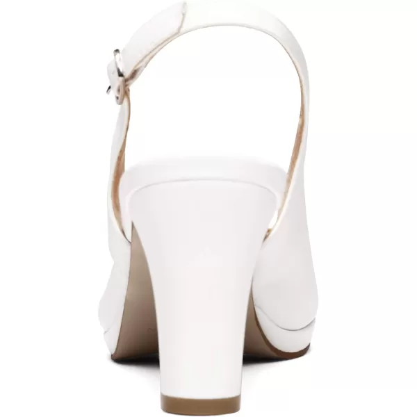 imageDREAM PAIRS Womens Sexy High Chunky Heels Peep Toe Platform Block Slingback Dress Pumps ShoesWhitePu