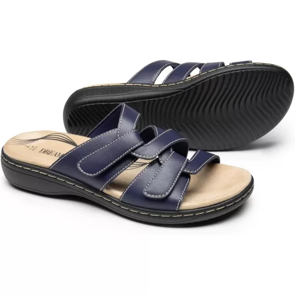 imageDREAM PAIRS Womens Slides Arch Support Slip on Flat Sandals Comfort Plantar Fasciitis Soft Cushion Slippers With Adjustable StrapsNavy