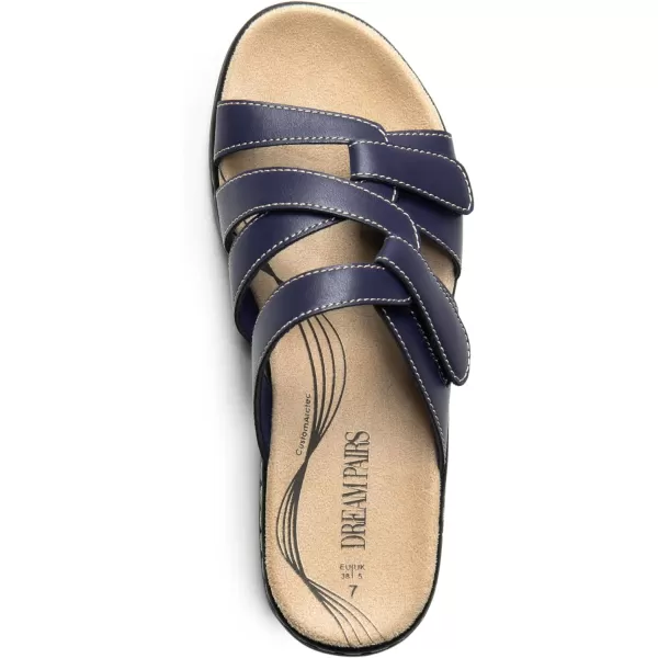 imageDREAM PAIRS Womens Slides Arch Support Slip on Flat Sandals Comfort Plantar Fasciitis Soft Cushion Slippers With Adjustable StrapsNavy