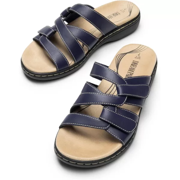imageDREAM PAIRS Womens Slides Arch Support Slip on Flat Sandals Comfort Plantar Fasciitis Soft Cushion Slippers With Adjustable StrapsNavy