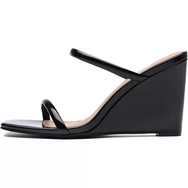 imageDREAM PAIRS Womens Slides Wedge Sandals Two Strap Square Open Toe Dress ShoesBlack