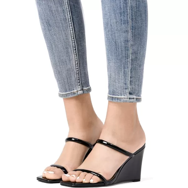 imageDREAM PAIRS Womens Slides Wedge Sandals Two Strap Square Open Toe Dress ShoesBlack