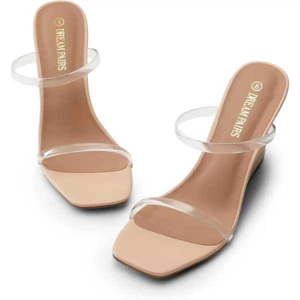imageDREAM PAIRS Womens Slides Wedge Sandals Two Strap Square Open Toe Dress ShoesNude Clear