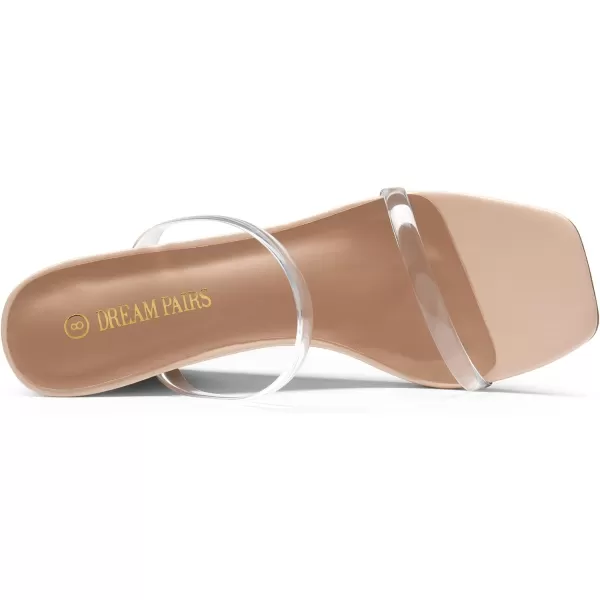 imageDREAM PAIRS Womens Slides Wedge Sandals Two Strap Square Open Toe Dress ShoesNude Clear