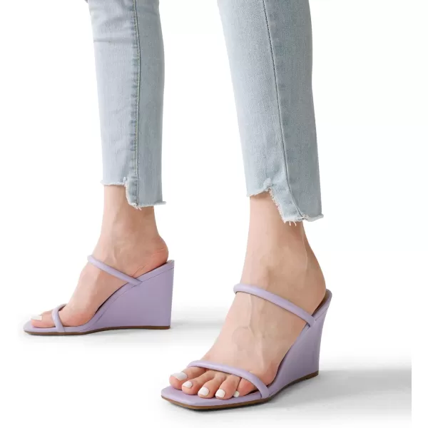 imageDREAM PAIRS Womens Slides Wedge Sandals Two Strap Square Open Toe Dress ShoesPurple
