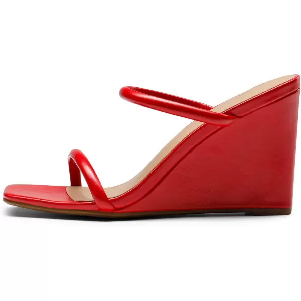 imageDREAM PAIRS Womens Slides Wedge Sandals Two Strap Square Open Toe Dress ShoesRed