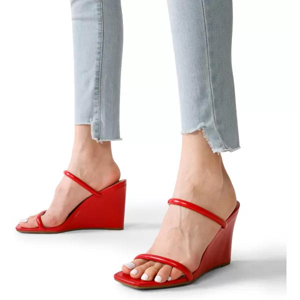 imageDREAM PAIRS Womens Slides Wedge Sandals Two Strap Square Open Toe Dress ShoesRed