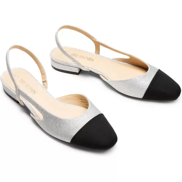 imageDREAM PAIRS Womens Slingback Flats Square Toe Flats for Women Dressy Casual Work Office Party Low Heel Dress Shoes for WomenSilverglitter