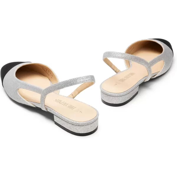 imageDREAM PAIRS Womens Slingback Flats Square Toe Flats for Women Dressy Casual Work Office Party Low Heel Dress Shoes for WomenSilverglitter