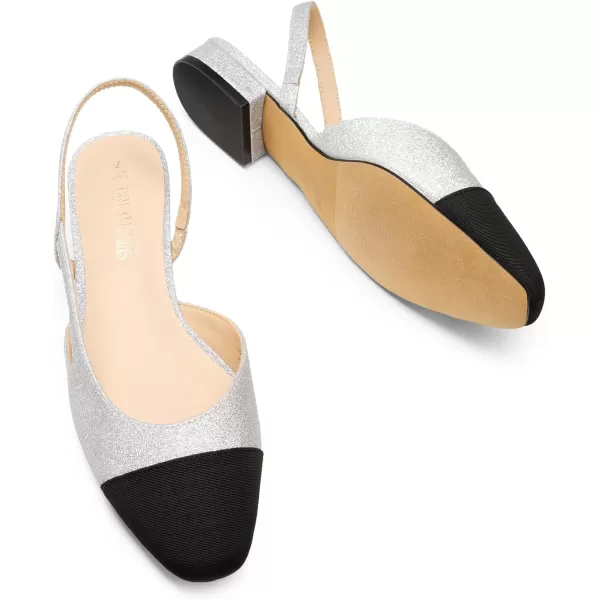 imageDREAM PAIRS Womens Slingback Flats Square Toe Flats for Women Dressy Casual Work Office Party Low Heel Dress Shoes for WomenSilverglitter