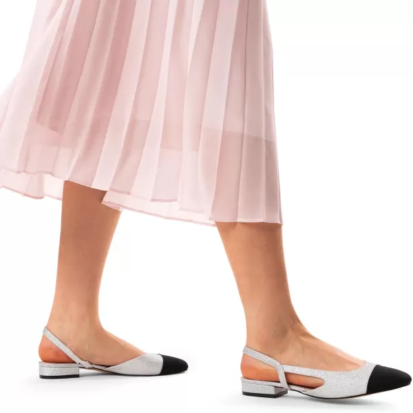 imageDREAM PAIRS Womens Slingback Flats Square Toe Flats for Women Dressy Casual Work Office Party Low Heel Dress Shoes for WomenSilverglitter