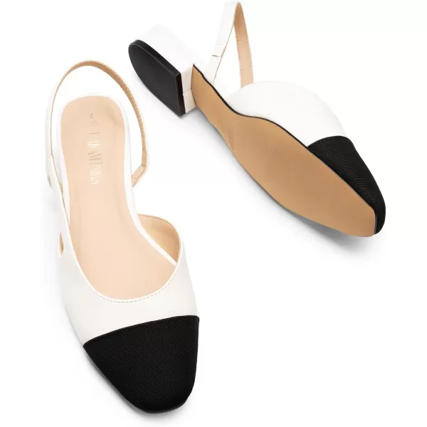 imageDREAM PAIRS Womens Slingback Flats Square Toe Flats for Women Dressy Casual Work Office Party Low Heel Dress Shoes for WomenWhite