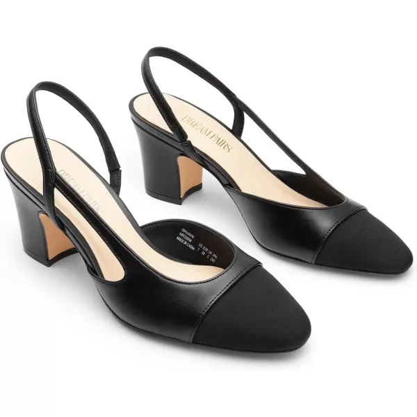 imageDREAM PAIRS Womens Slingback Heels Low Chunky Heel Closed Almond Toe Dress Pumps Shoes for Wedding Office BusinessBlack