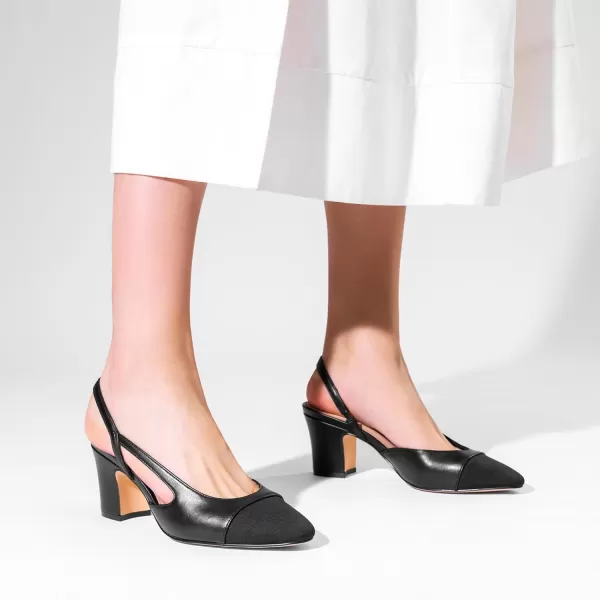 imageDREAM PAIRS Womens Slingback Heels Low Chunky Heel Closed Almond Toe Dress Pumps Shoes for Wedding Office BusinessBlack