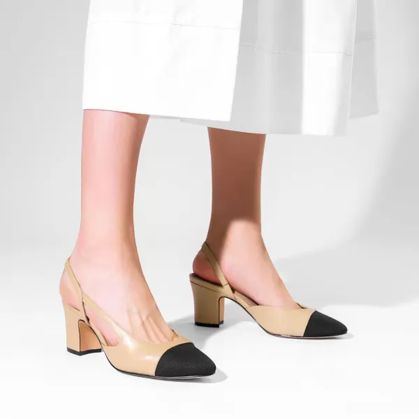 imageDREAM PAIRS Womens Slingback Heels Low Chunky Heel Closed Almond Toe Dress Pumps Shoes for Wedding Office BusinessNude