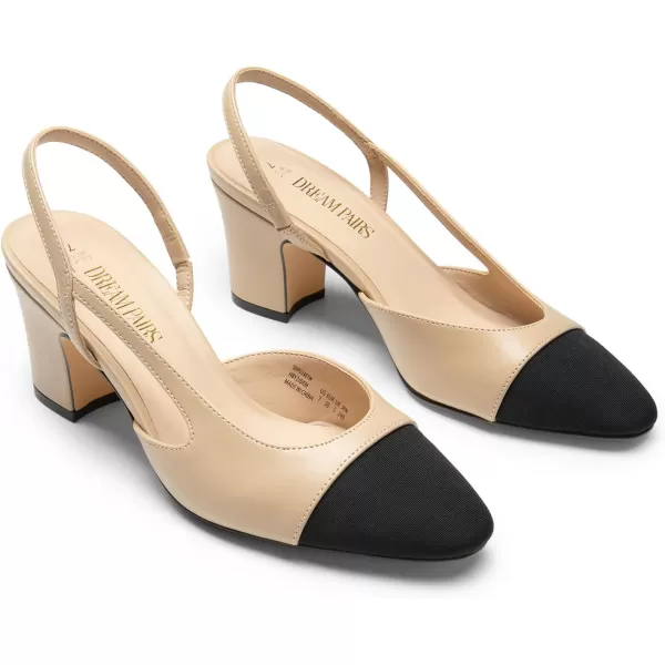 imageDREAM PAIRS Womens Slingback Heels Low Chunky Heel Closed Almond Toe Dress Pumps Shoes for Wedding Office BusinessNude