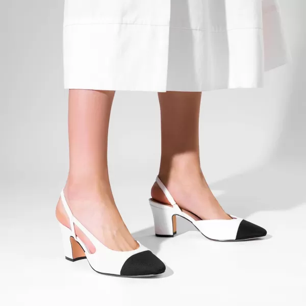 imageDREAM PAIRS Womens Slingback Heels Low Chunky Heel Closed Almond Toe Dress Pumps Shoes for Wedding Office BusinessWhite