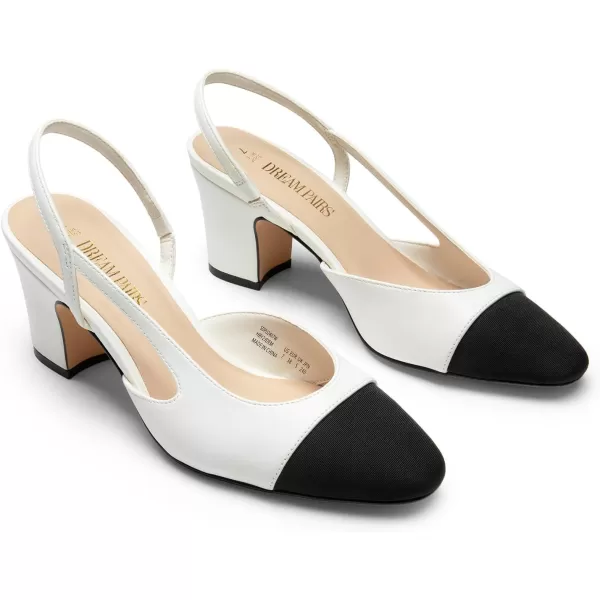 imageDREAM PAIRS Womens Slingback Heels Low Chunky Heel Closed Almond Toe Dress Pumps Shoes for Wedding Office BusinessWhite