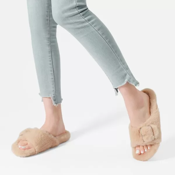 imageDREAM PAIRS Womens Slip on Fluffy House Slippers with Arch Support Soft Open Toe Indoor Outdoor Fuzzy Slide SlipperApricot