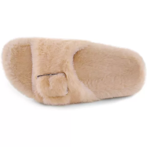 imageDREAM PAIRS Womens Slip on Fluffy House Slippers with Arch Support Soft Open Toe Indoor Outdoor Fuzzy Slide SlipperApricot