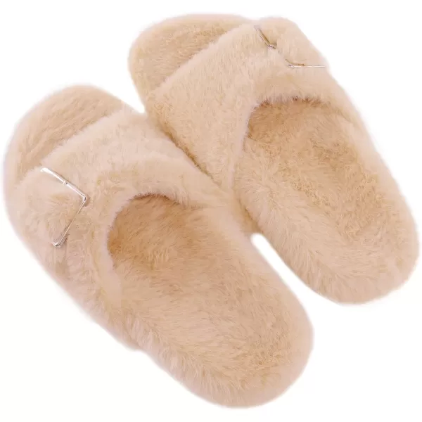imageDREAM PAIRS Womens Slip on Fluffy House Slippers with Arch Support Soft Open Toe Indoor Outdoor Fuzzy Slide SlipperApricot