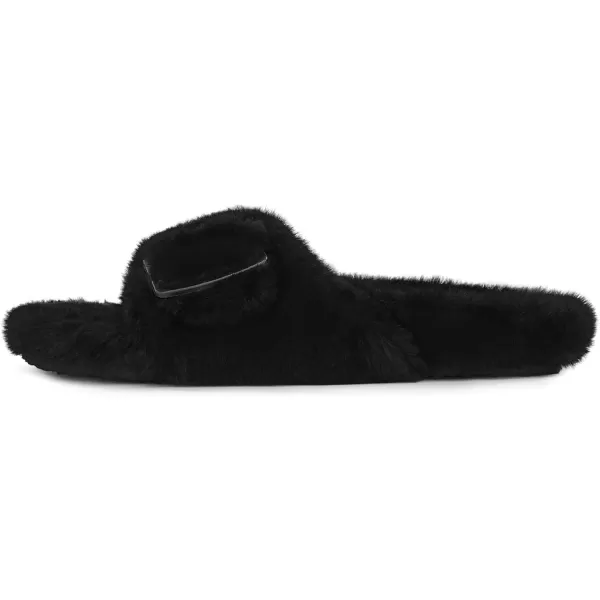 imageDREAM PAIRS Womens Slip on Fluffy House Slippers with Arch Support Soft Open Toe Indoor Outdoor Fuzzy Slide SlipperBlack
