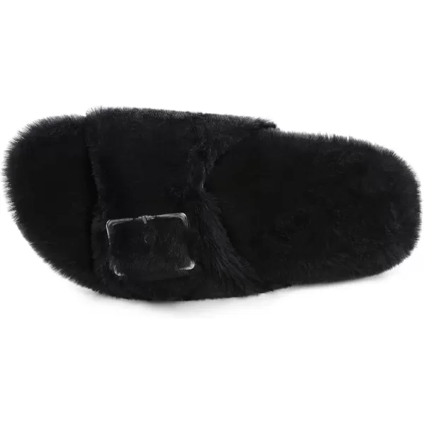 imageDREAM PAIRS Womens Slip on Fluffy House Slippers with Arch Support Soft Open Toe Indoor Outdoor Fuzzy Slide SlipperBlack