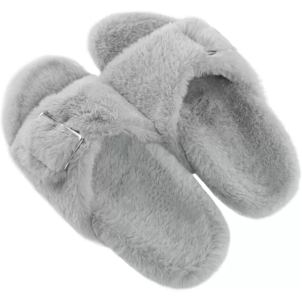 imageDREAM PAIRS Womens Slip on Fluffy House Slippers with Arch Support Soft Open Toe Indoor Outdoor Fuzzy Slide SlipperGrey