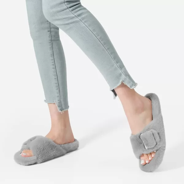 imageDREAM PAIRS Womens Slip on Fluffy House Slippers with Arch Support Soft Open Toe Indoor Outdoor Fuzzy Slide SlipperGrey