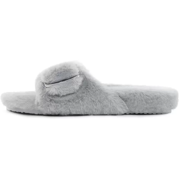 imageDREAM PAIRS Womens Slip on Fluffy House Slippers with Arch Support Soft Open Toe Indoor Outdoor Fuzzy Slide SlipperGrey