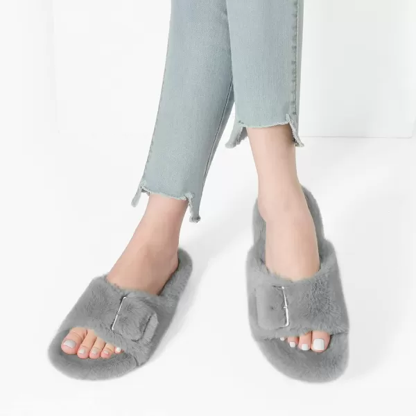 imageDREAM PAIRS Womens Slip on Fluffy House Slippers with Arch Support Soft Open Toe Indoor Outdoor Fuzzy Slide SlipperGrey