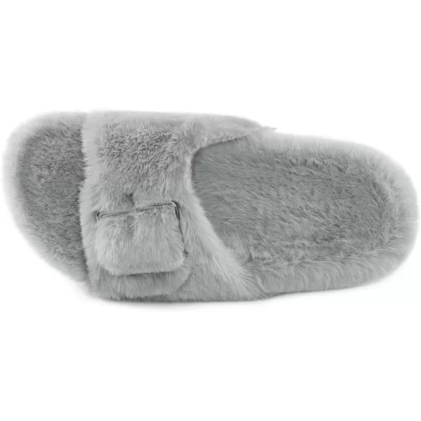 imageDREAM PAIRS Womens Slip on Fluffy House Slippers with Arch Support Soft Open Toe Indoor Outdoor Fuzzy Slide SlipperGrey