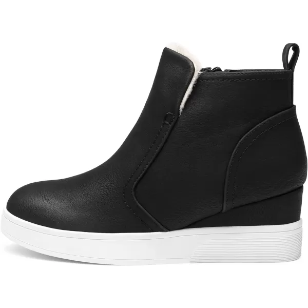 imageDREAM PAIRS Womens Slip on High Top Wedge Sneakers Hidden Heel Platform Wedgie Ankle BootiesBlackPu