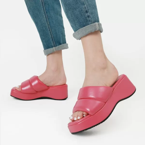 imageDREAM PAIRS Womens Slip on Slides Wedges Platform Cute Walking Comfort SandalsHot Pink