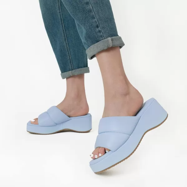imageDREAM PAIRS Womens Slip on Slides Wedges Platform Cute Walking Comfort SandalsLight Blue