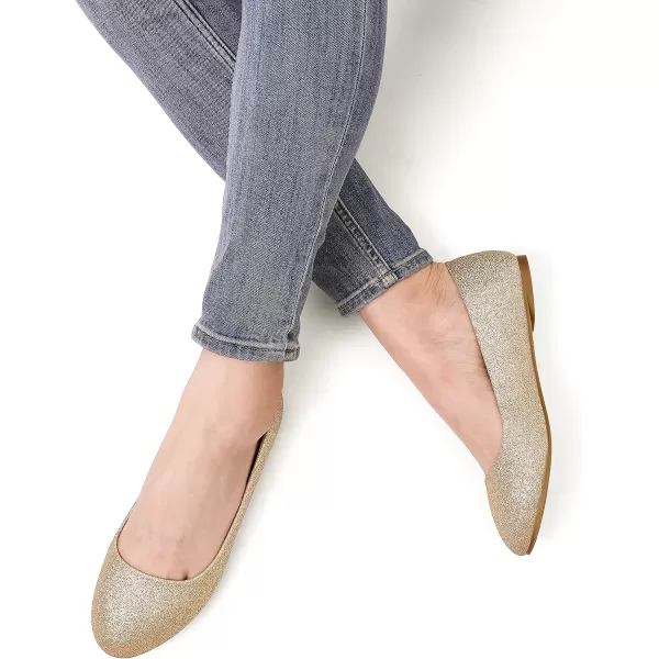 imageDREAM PAIRS Womens SoleSimple Ballerina Walking Flats ShoesGoldGlitter