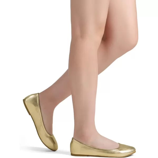 imageDREAM PAIRS Womens Solefina Solid Plain Walking Classic Ballet Flats ShoesGoldPu