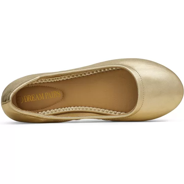 imageDREAM PAIRS Womens Solefina Solid Plain Walking Classic Ballet Flats ShoesGoldPu