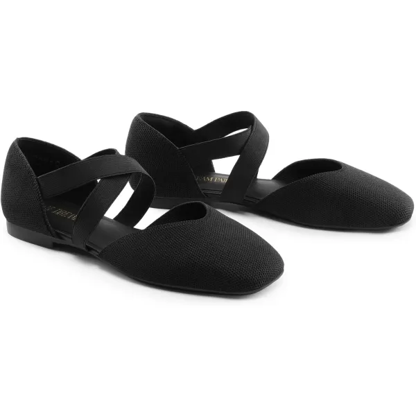 imageDREAM PAIRS Womens Spuare Toe Ankle Strap Ballet Flats Breathable High Stretch Knitted Fabric  Stylish Comfortable Casual Dressy Daily Work Office ShoesBlack