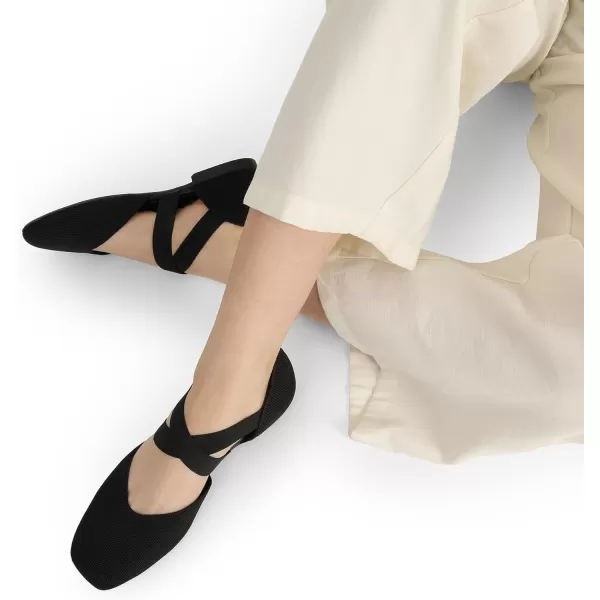 imageDREAM PAIRS Womens Spuare Toe Ankle Strap Ballet Flats Breathable High Stretch Knitted Fabric  Stylish Comfortable Casual Dressy Daily Work Office ShoesBlack