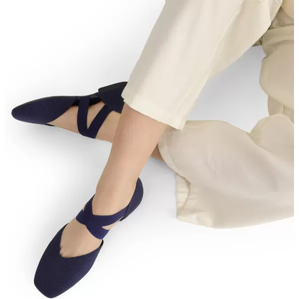imageDREAM PAIRS Womens Spuare Toe Ankle Strap Ballet Flats Breathable High Stretch Knitted Fabric  Stylish Comfortable Casual Dressy Daily Work Office ShoesNavy