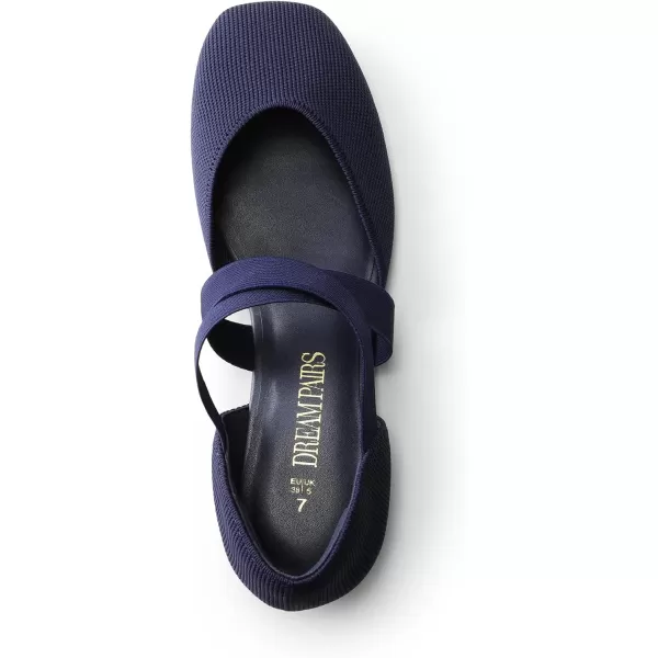 imageDREAM PAIRS Womens Spuare Toe Ankle Strap Ballet Flats Breathable High Stretch Knitted Fabric  Stylish Comfortable Casual Dressy Daily Work Office ShoesNavy