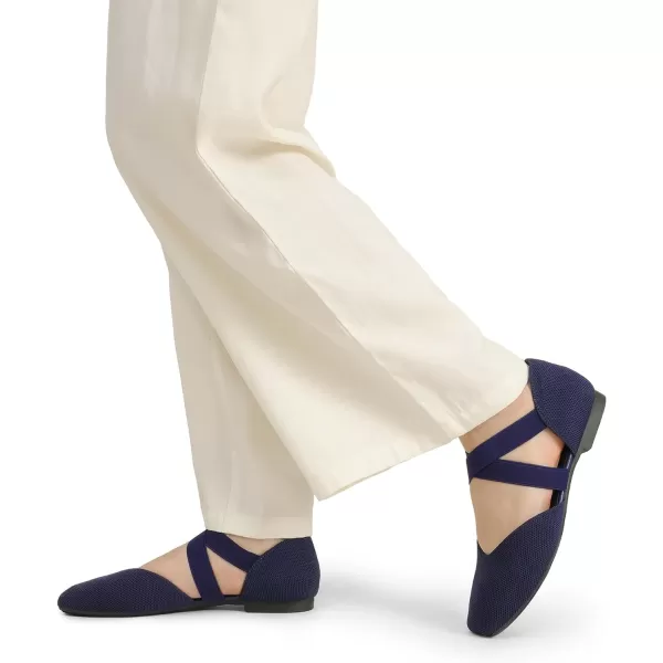 imageDREAM PAIRS Womens Spuare Toe Ankle Strap Ballet Flats Breathable High Stretch Knitted Fabric  Stylish Comfortable Casual Dressy Daily Work Office ShoesNavy