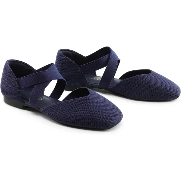 imageDREAM PAIRS Womens Spuare Toe Ankle Strap Ballet Flats Breathable High Stretch Knitted Fabric  Stylish Comfortable Casual Dressy Daily Work Office ShoesNavy