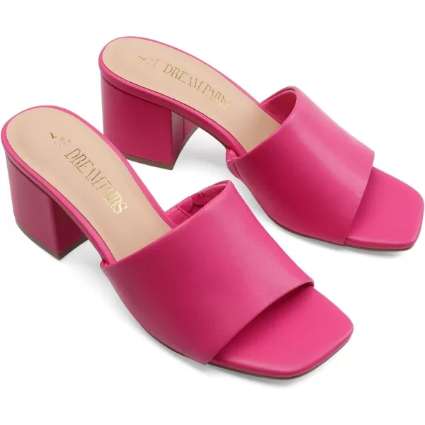 imageDREAM PAIRS Womens Square Open Toe Heels Sandals Low Block Chunky Heeled Sandals Slide Sandals Slip on Comfortable Casual Pumps ShoesHot Pinkpu