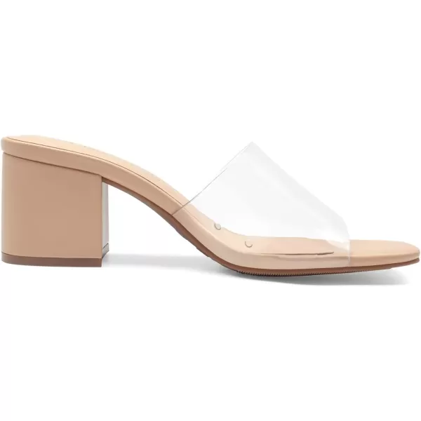 imageDREAM PAIRS Womens Square Open Toe Heels Sandals Low Block Chunky Heeled Sandals Slide Sandals Slip on Comfortable Casual Pumps ShoesNudeclear