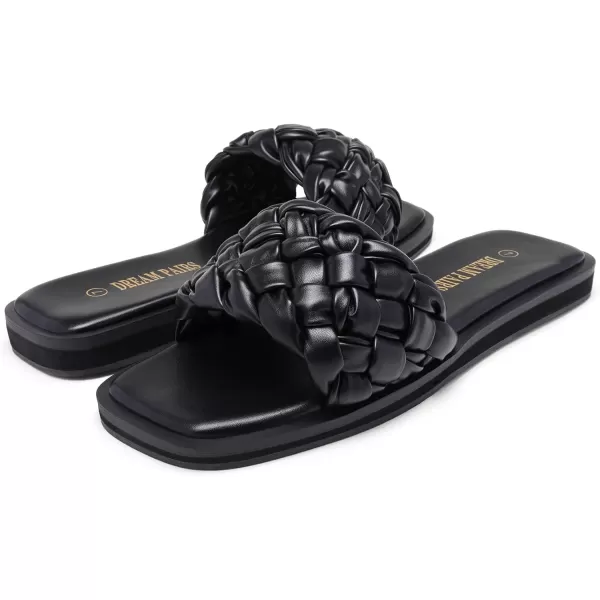 imageDREAM PAIRS Womens Square Open Toe Slide Sandals Cute Slip on Braided Strap Rhinestone Flat Sandals for SummerBlackWeave