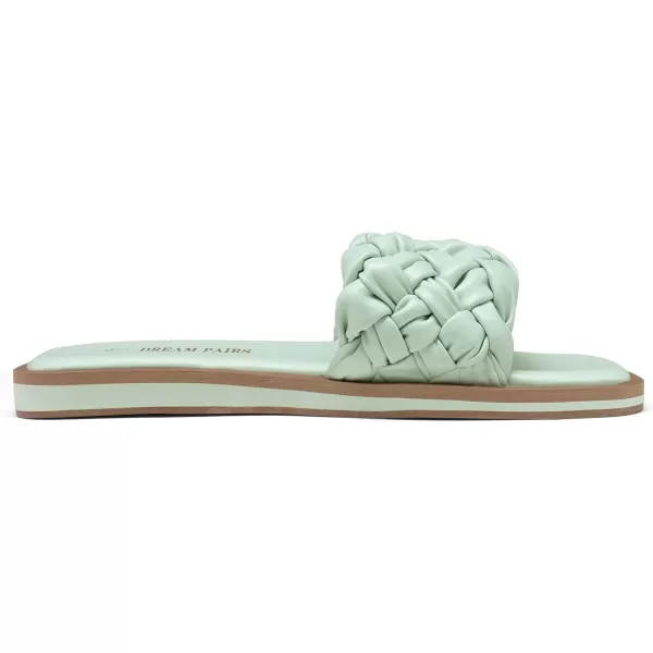 imageDREAM PAIRS Womens Square Open Toe Slide Sandals Cute Slip on Braided Strap Rhinestone Flat Sandals for SummerMint GreenWeave