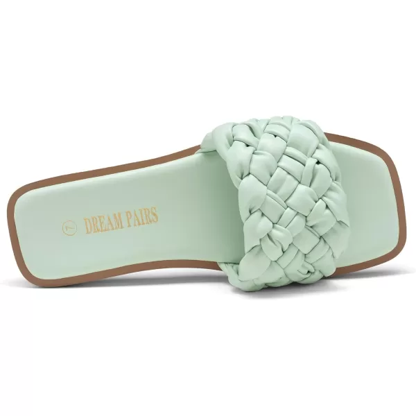 imageDREAM PAIRS Womens Square Open Toe Slide Sandals Cute Slip on Braided Strap Rhinestone Flat Sandals for SummerMint GreenWeave